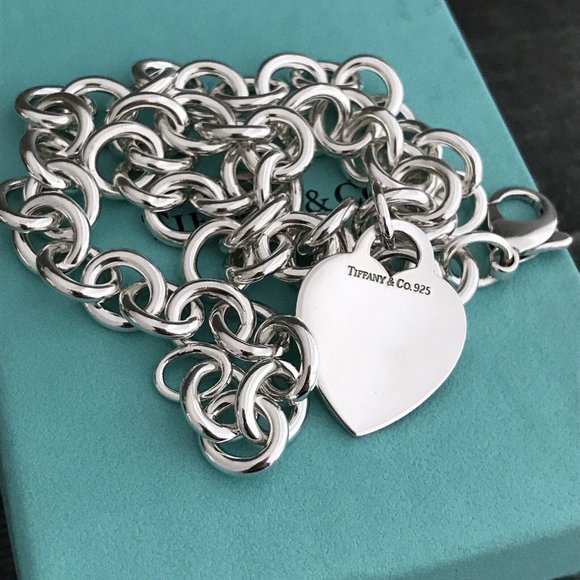 16" Tiffany & Co Sterling Silver  Blank Heart Tag Necklace with Blue Box - Picture 3 of 7